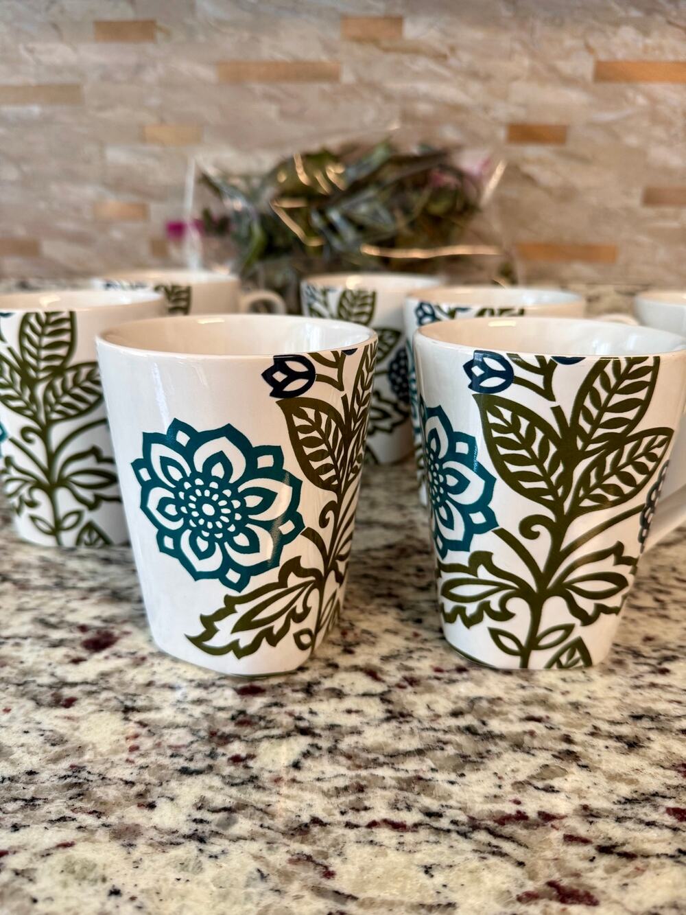 Coventry Porcelain Floral Flourish Cofee Cups Green Blue (set of 6)